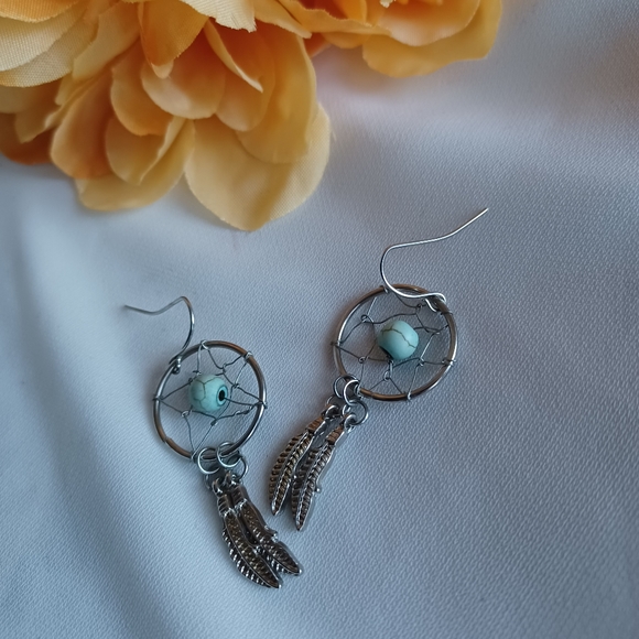 Dream Catcher Earrings w/ Marbled Beads - Picture 2 of 6